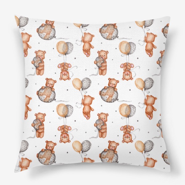 Подушка «Паттерн с забавными мишками, воздушными шарами и звездами»