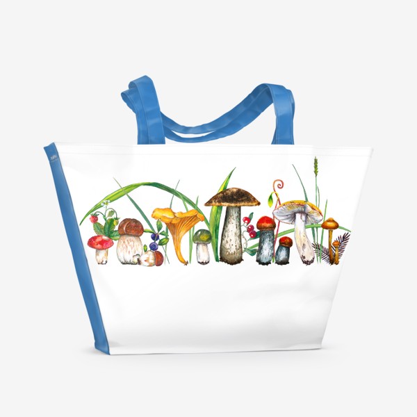Пляжная сумка «Лесные летние грибы и ягоды в траве Грибнику в подарок»