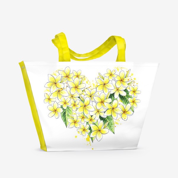 Пляжная сумка «Сердце из тропических цветов. Плюмерия. Франжипани»