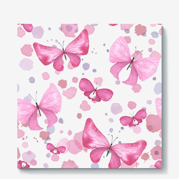 Холст &laquo;Бабочки розовые акварельные. Паттерн, орнамент, узор&raquo;