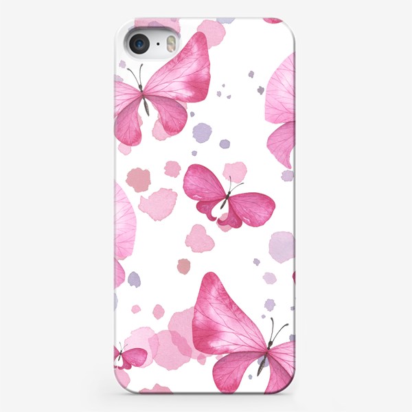 Чехол iPhone «Бабочки розовые акварельные. Паттерн, орнамент, узор»
