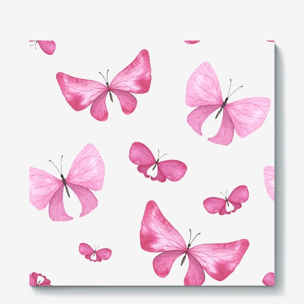 Холст «Бабочки розовые акварельные. Паттерн, орнамент, узор»