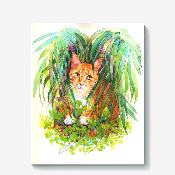 Холст «Рыжий кот , котик ,трава ,зеленый»