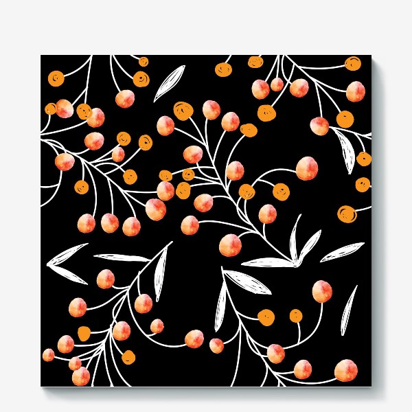 Холст &laquo;оранжевые ягодки на чёрном фоне&raquo;