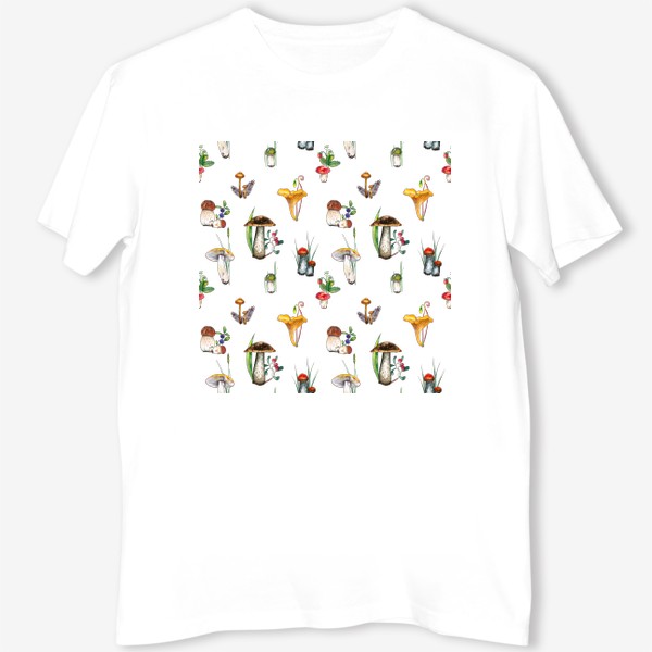Футболка «Лесные летние грибы и ягоды в траве Паттерн Грибнику в подарок»
