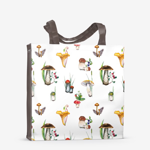 Сумка-шоппер «Лесные летние грибы и ягоды в траве Паттерн Грибнику в подарок»