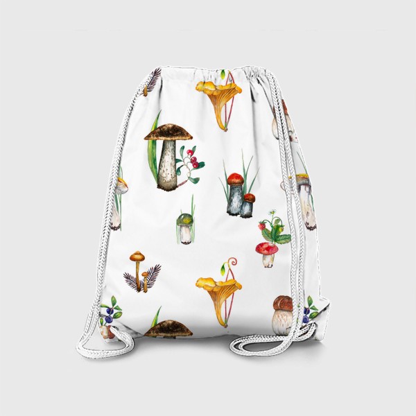 Рюкзак «Лесные летние грибы и ягоды в траве Паттерн Грибнику в подарок»