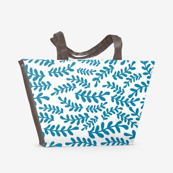 Пляжная сумка «Узор морская волна из веточек и листьев, паттерн»