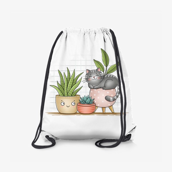 Рюкзак «Котик в цветочном горшке»