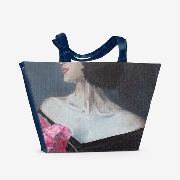 Пляжная сумка «Девушка с цветком. Масляная живопись»