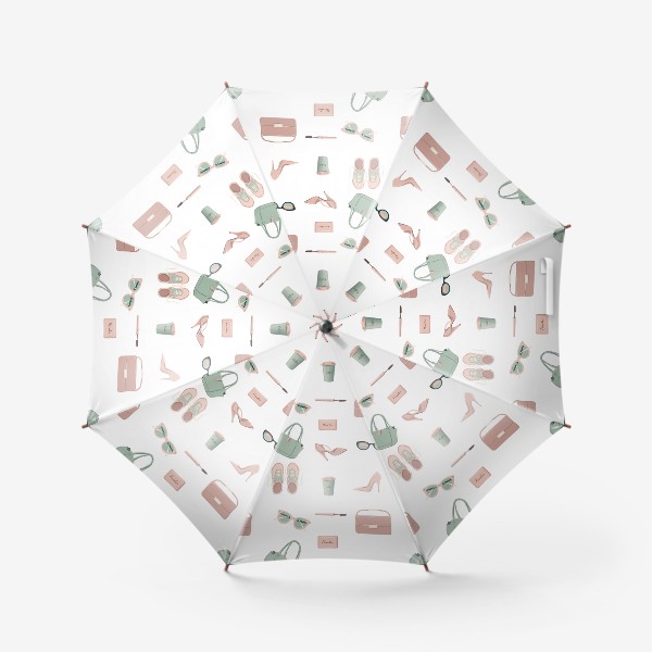 Зонт «Паттерн фэшн, мятный и розовый, белый фон»