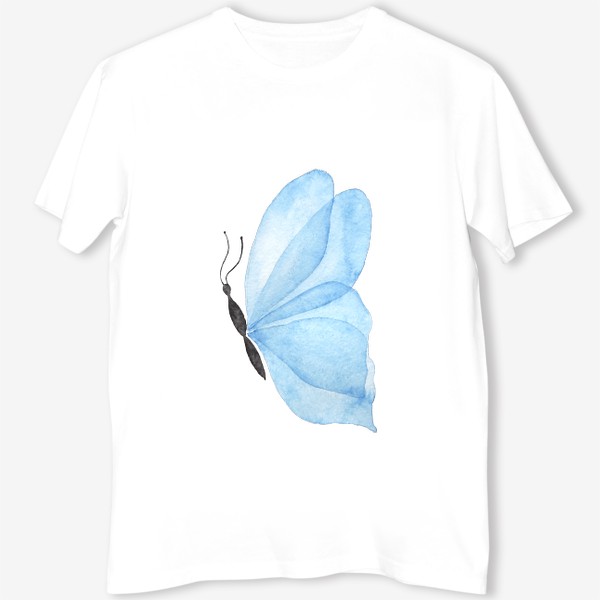Футболка «Голубая бабочка на белом фоне»
