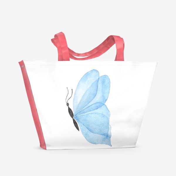Пляжная сумка «Голубая бабочка на белом фоне»