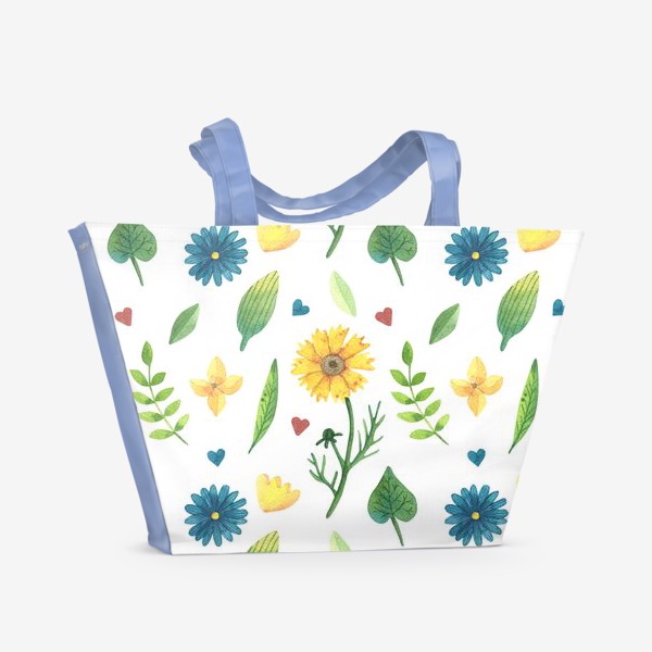Пляжная сумка «Акварельный паттерн. Цветы. Подарок маме, жене, сестре, подруге, тете, коллеге, бабушке, дочери. Домашний текстиль»