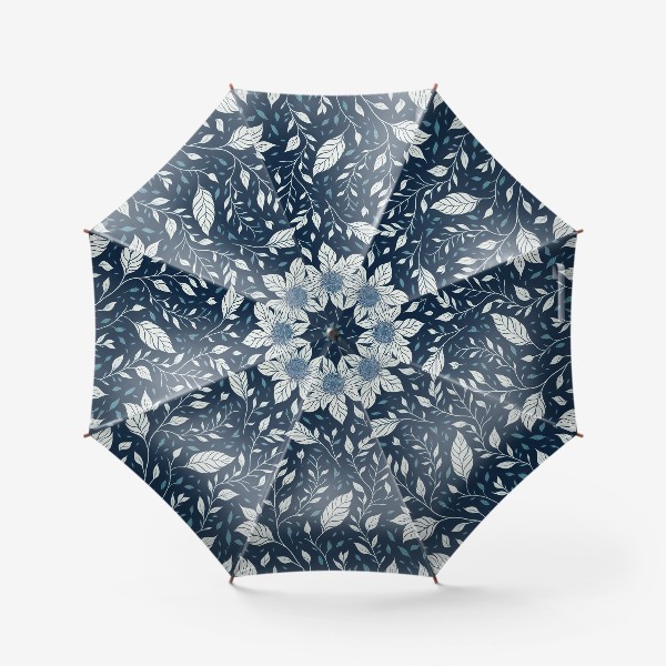 Зонт «Белые цветы на синем фоне, паттерн»
