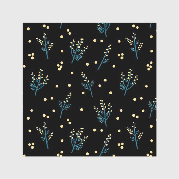 Скатерть «Цветы мимозы на черном фоне Мимоза принт с мимозой»