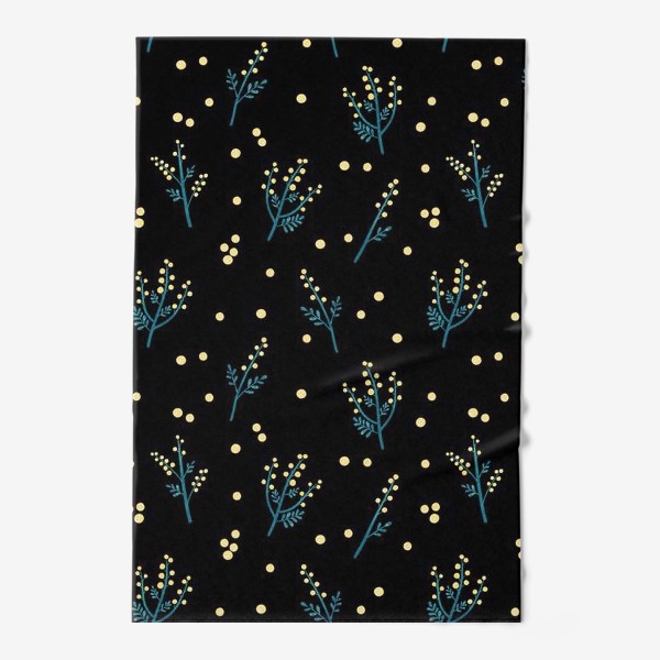 Полотенце «Цветы мимозы на черном фоне Мимоза принт с мимозой»