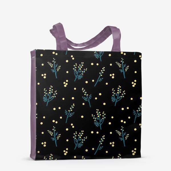Сумка-шоппер «Цветы мимозы на черном фоне Мимоза принт с мимозой»
