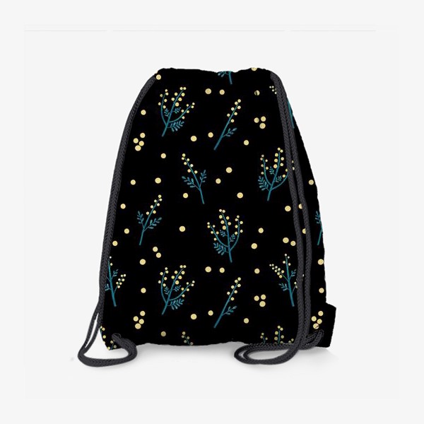 Рюкзак «Цветы мимозы на черном фоне Мимоза принт с мимозой»