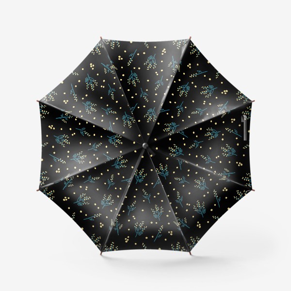 Зонт «Цветы мимозы на черном фоне Мимоза принт с мимозой»