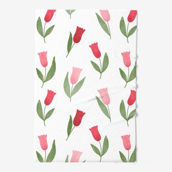 Полотенце «Акварельные тюльпаны на белом фоне Принт с розовыми и красными тюльпанами»