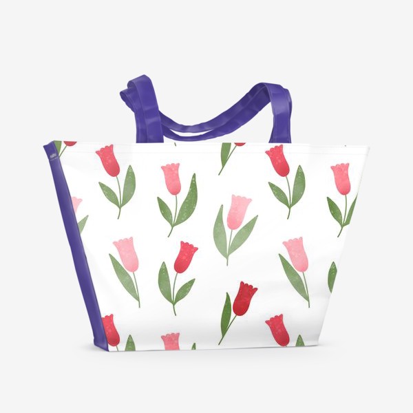 Пляжная сумка «Акварельные тюльпаны на белом фоне Принт с розовыми и красными тюльпанами»