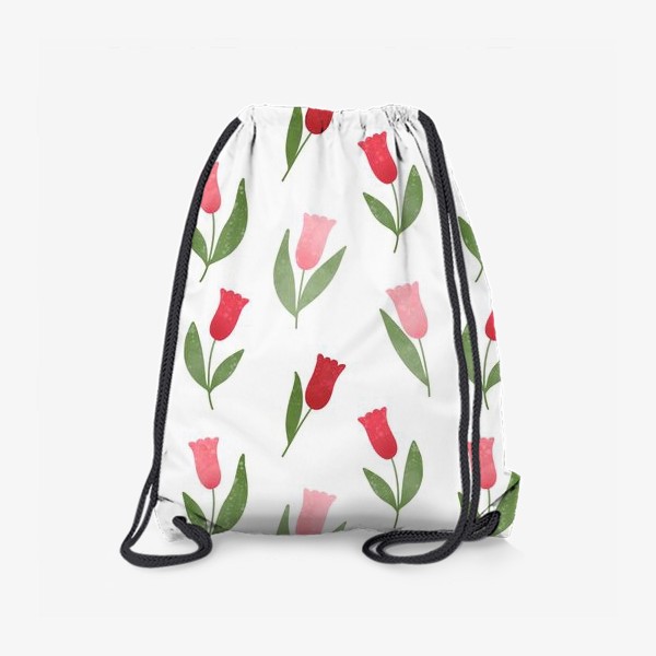 Рюкзак «Акварельные тюльпаны на белом фоне Принт с розовыми и красными тюльпанами»
