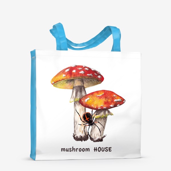 Сумка-шоппер «Mushroom house Лесные грибы красные мухоморы и черный паук крестовик Грибнику в подарок »