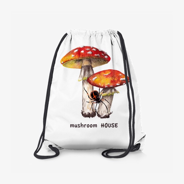 Рюкзак «Mushroom house Лесные грибы красные мухоморы и черный паук крестовик Грибнику в подарок »