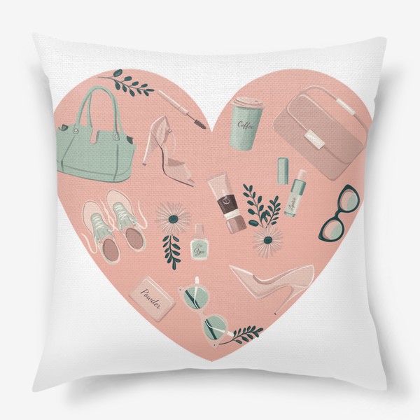 Подушка «Фэшн сердце, мятный и розовый»