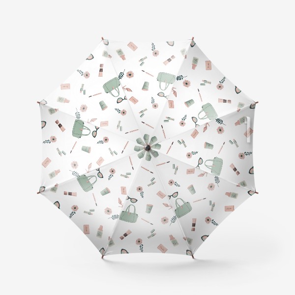 Зонт «Паттерн фэшн и цветы, белый фон»