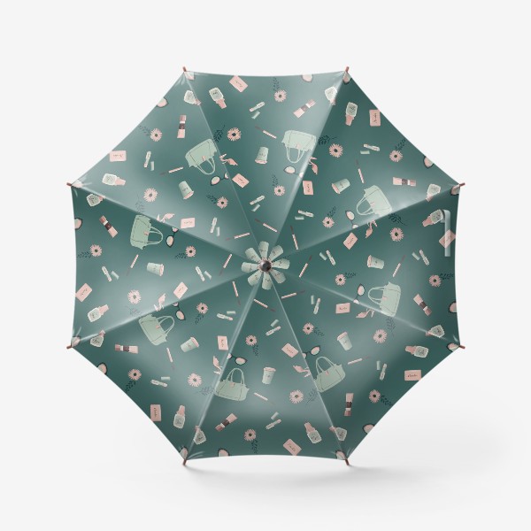 Зонт «Паттерн фэшн и цветы, зелёный фон»