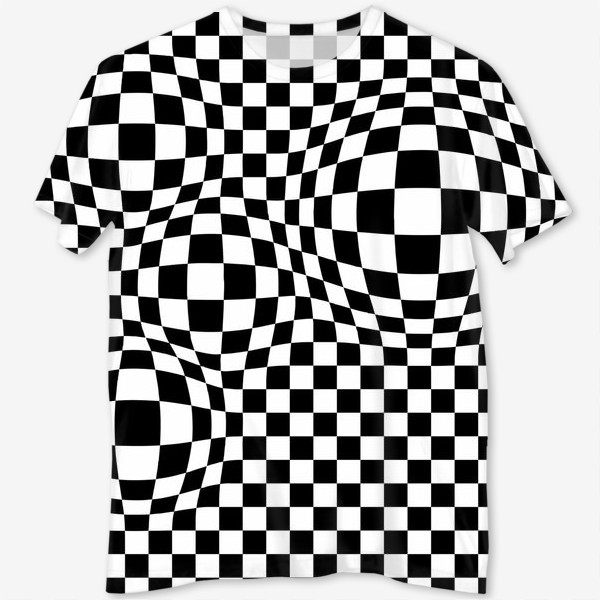 Футболка с полной запечаткой &laquo;чёрно-белый шахматный геометрический абстрактный паттерн&raquo;