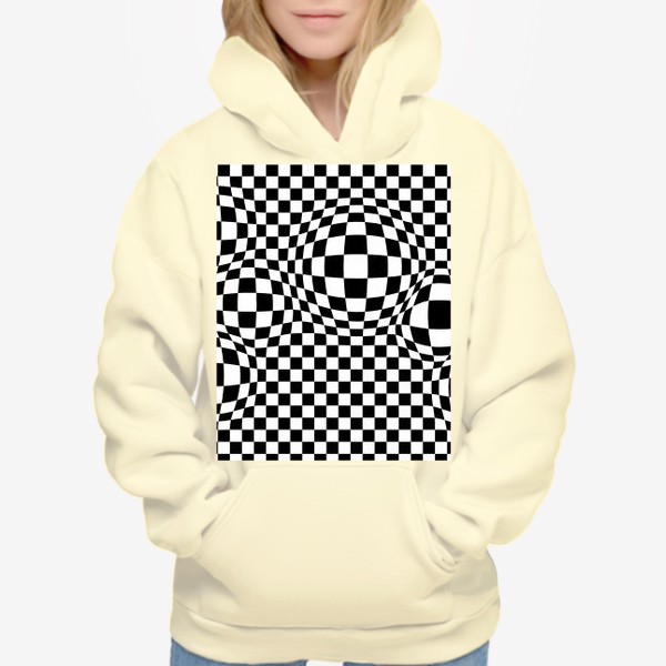 Худи «чёрно-белый шахматный геометрический абстрактный паттерн»