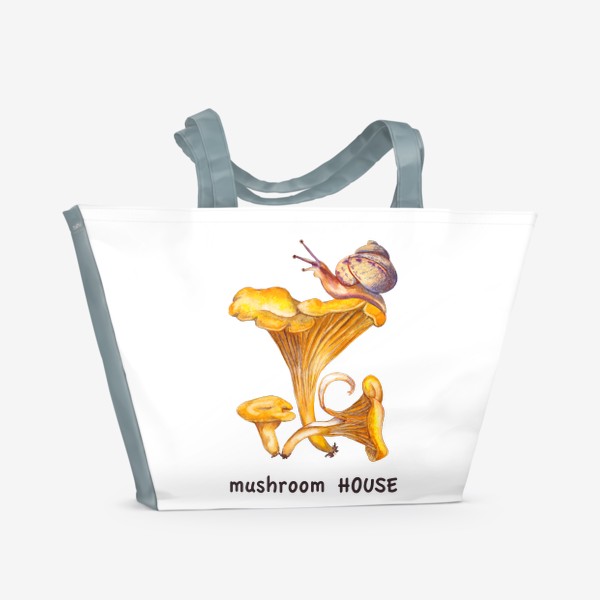 Пляжная сумка «Mushroom house Лесные грибы лисички и улитка Грибнику в подарок »