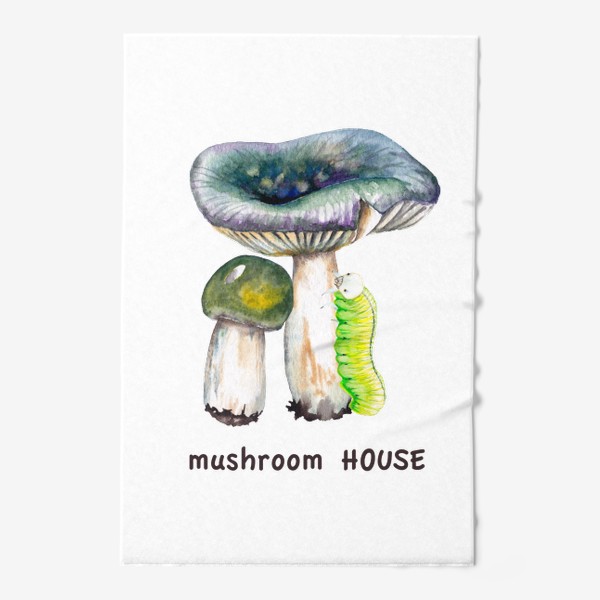 Полотенце «Mushroom house Желтые лесные грибы сыроежки и зеленая гусеница Грибнику в подарок »