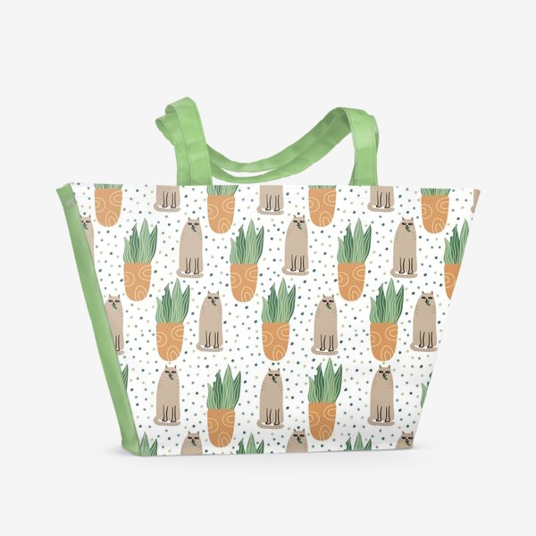 Пляжная сумка «Паттерн Кот с комнатным растением »