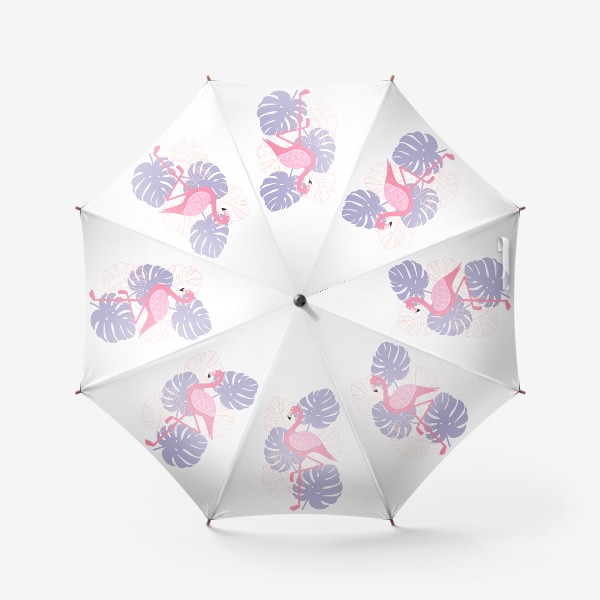 Зонт «Розовый фламинго и тропические листья.»