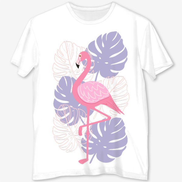 Футболка с полной запечаткой «Розовый фламинго и тропические листья.»