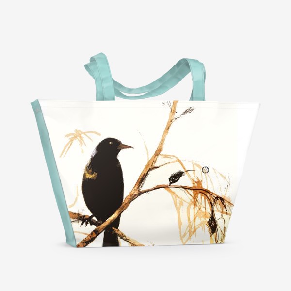 Пляжная сумка «Птица на ветке.»