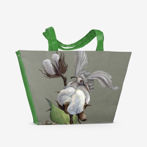 Пляжная сумка «Цветок хлопка и тутовый шелкопряд»
