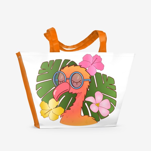 Пляжная сумка «Летний фламинго в очках »
