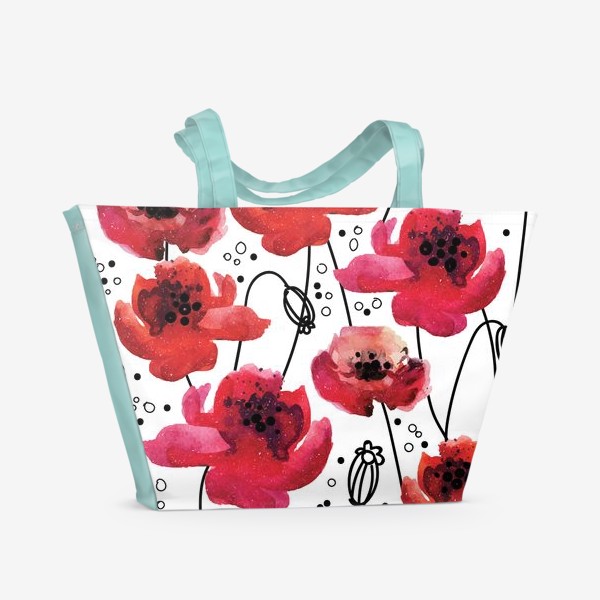 Пляжная сумка «узор с цветущими маками»