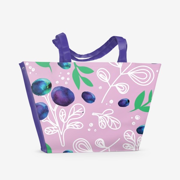 Пляжная сумка «черника на розовом фоне»