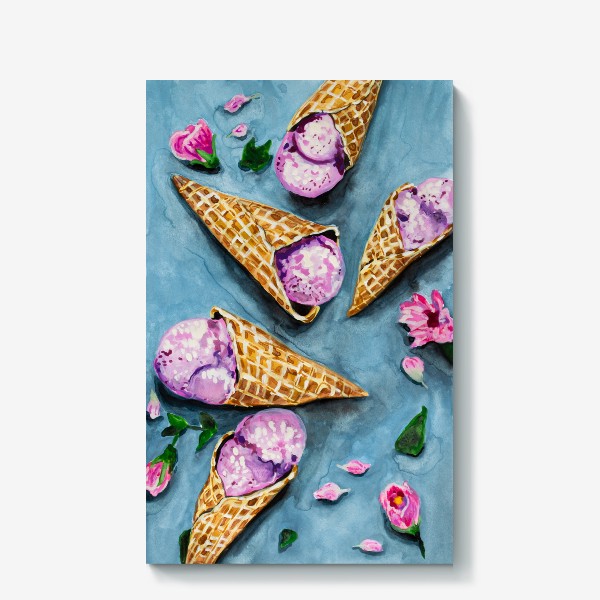 Холст «Мороженое и цветы. Акварель»