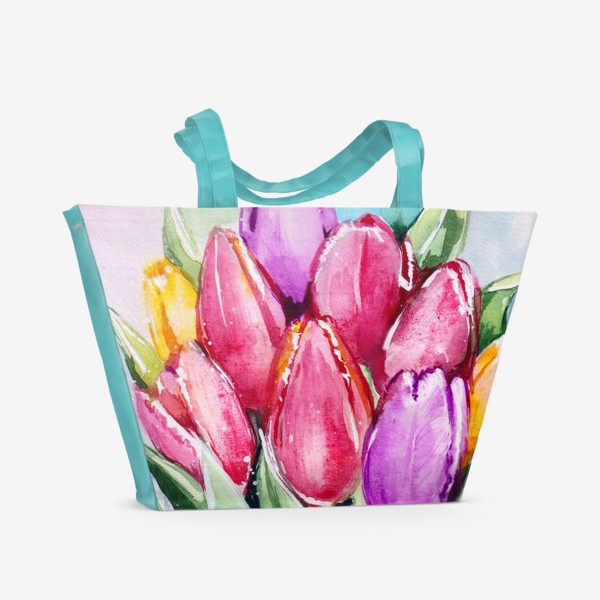 Пляжная сумка «Букет с тюльпанами»