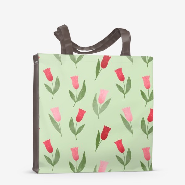 Сумка-шоппер «Тюльпаны на зеленом фоне Принт с акварельными тюльпанами»