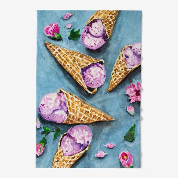 Полотенце «Мороженое и цветы. Акварель»