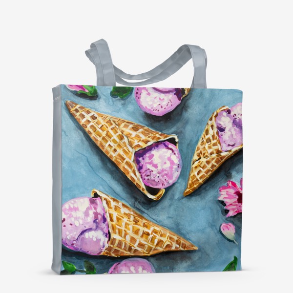 Сумка-шоппер «Мороженое и цветы. Акварель»
