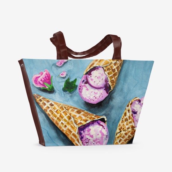 Пляжная сумка «Мороженое и цветы. Акварель»